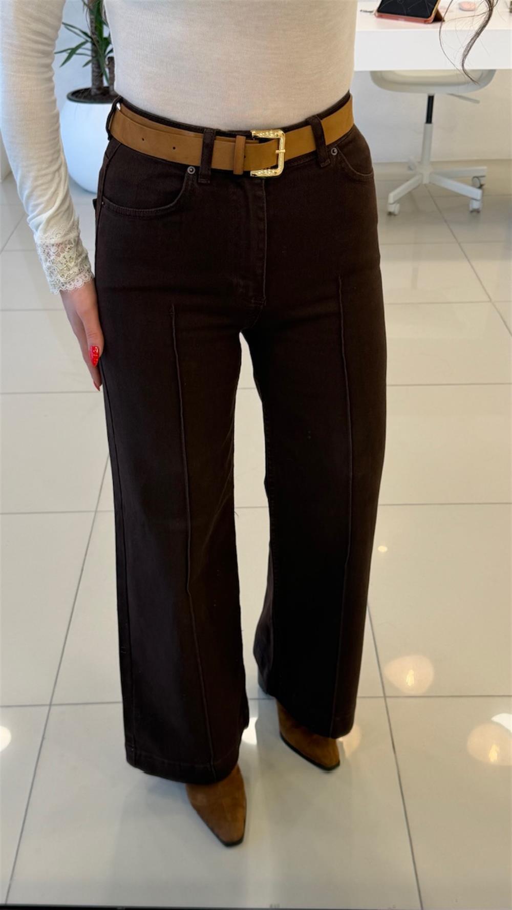 KEMERLİ ÇİMA DİKİŞLİ KAHVE JEAN 