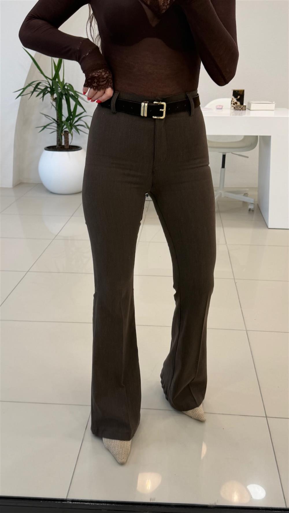 KEMERLİ İSPANYOL PAÇA PANTOLON KAHVE