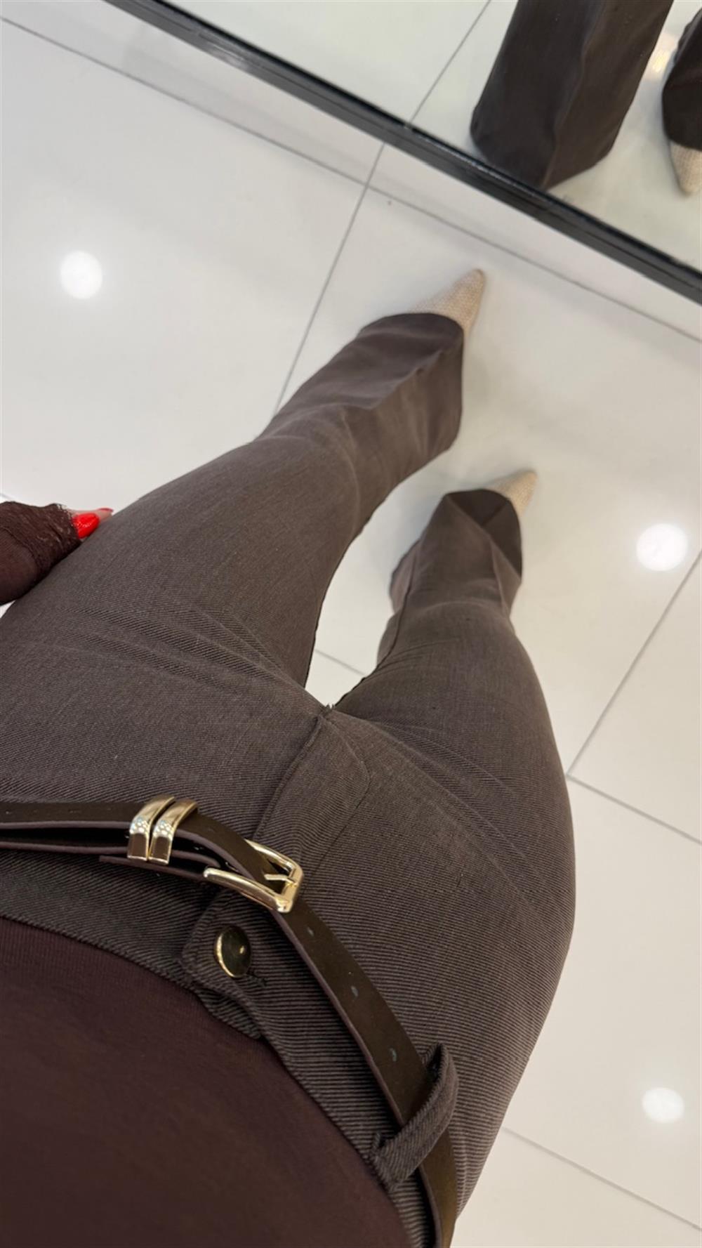 KEMERLİ İSPANYOL PAÇA PANTOLON KAHVE