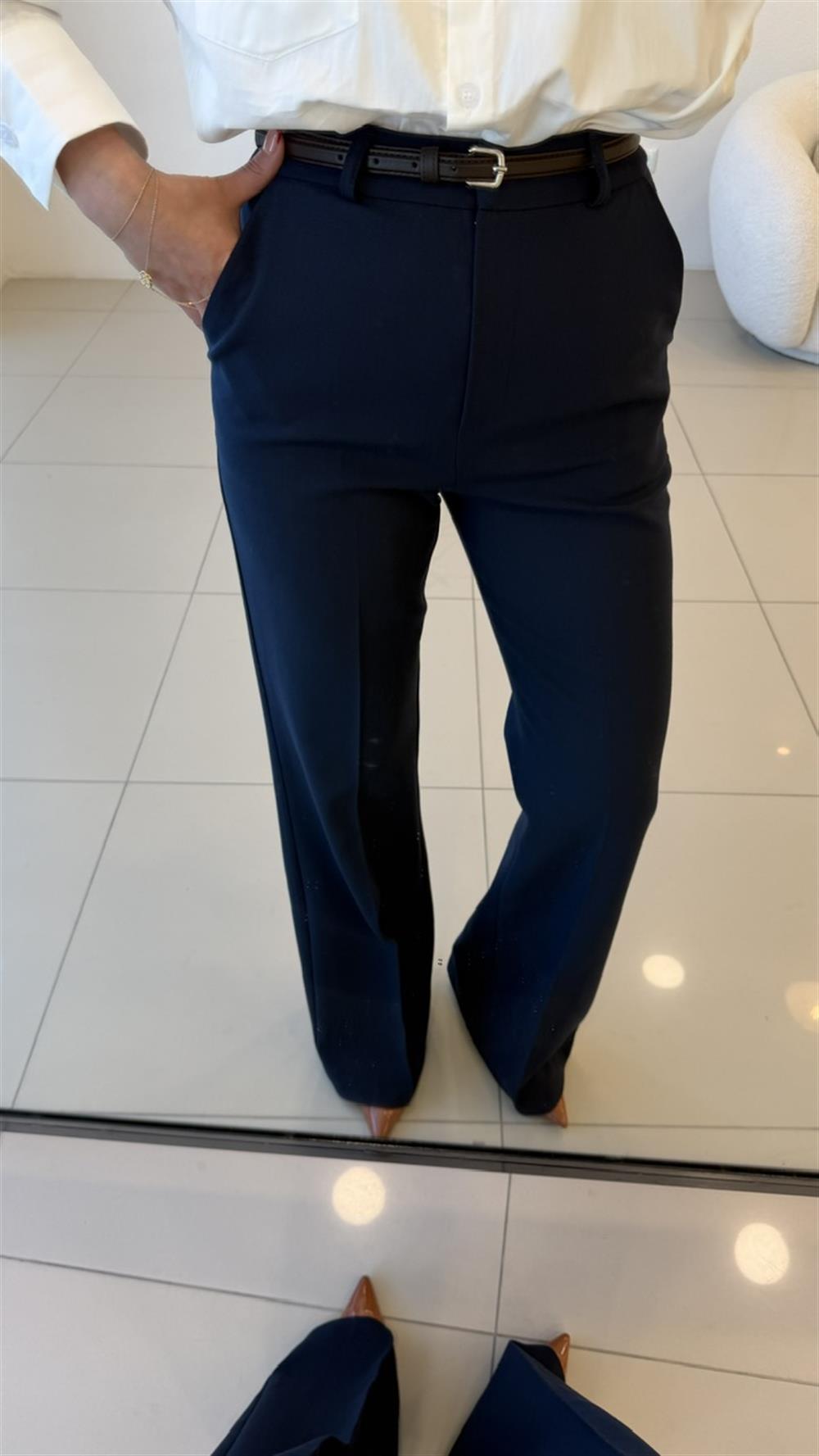 KEMERLİ KUMAŞ PANTOLON LACİVERT
