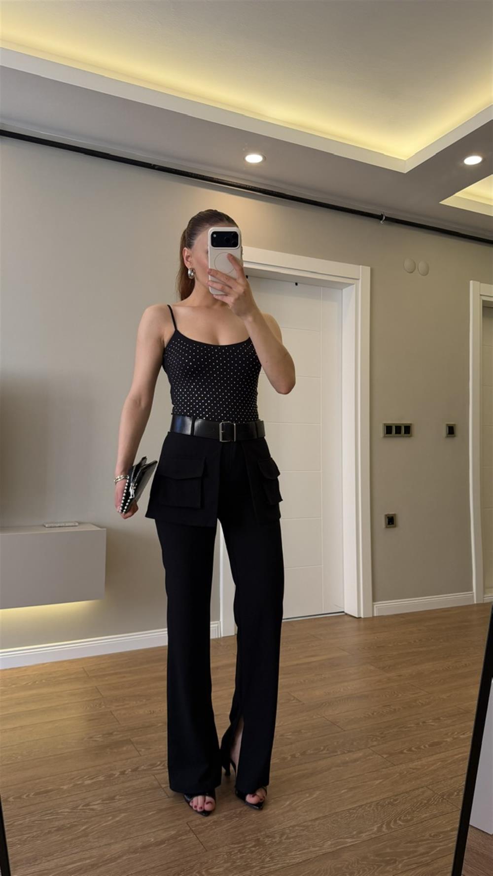 Kemerli Tasarım Kumaş Pantolon 