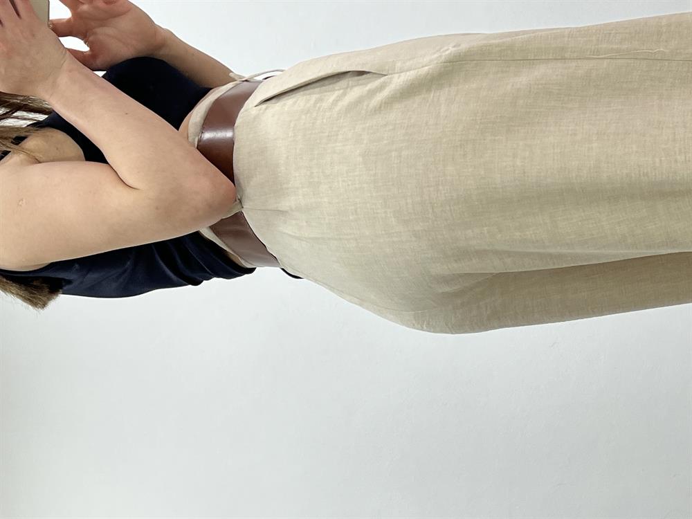 Kemerli̇ Ti̇ri̇l Keten Pantolon Taş