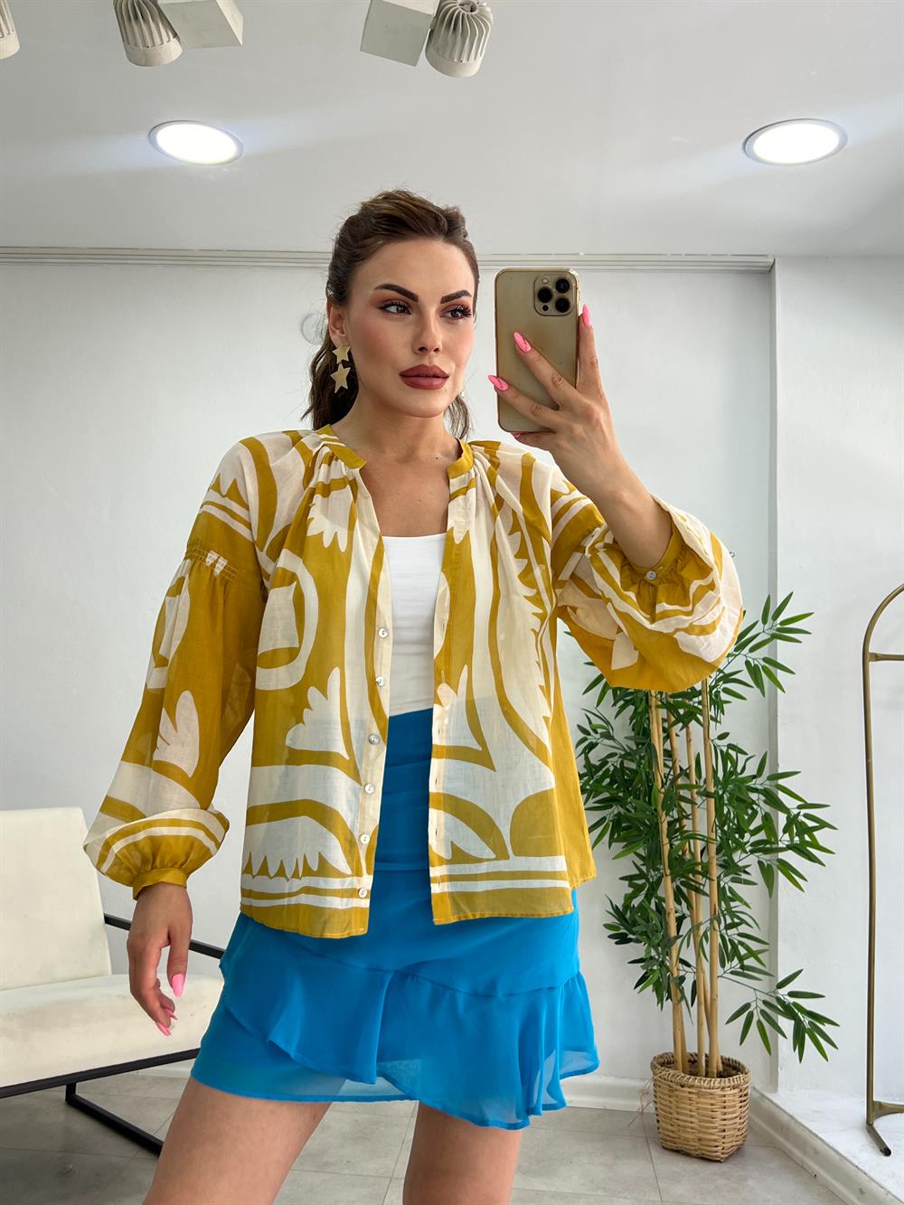 Keten Desenli̇ Gömlek