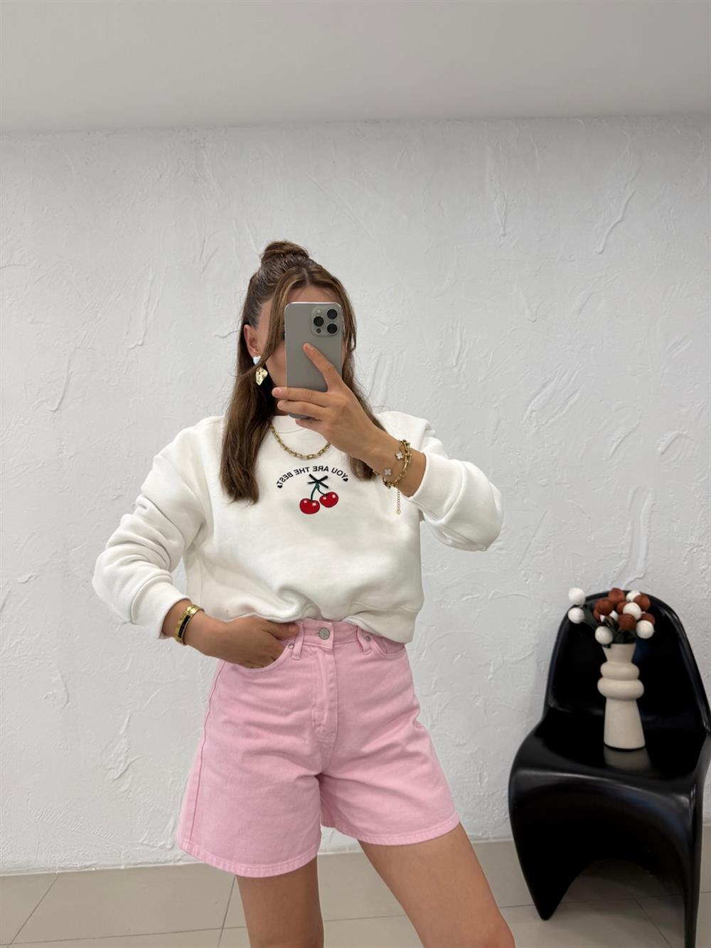 KİRAZLI SWEATSHIRT BEYAZ
