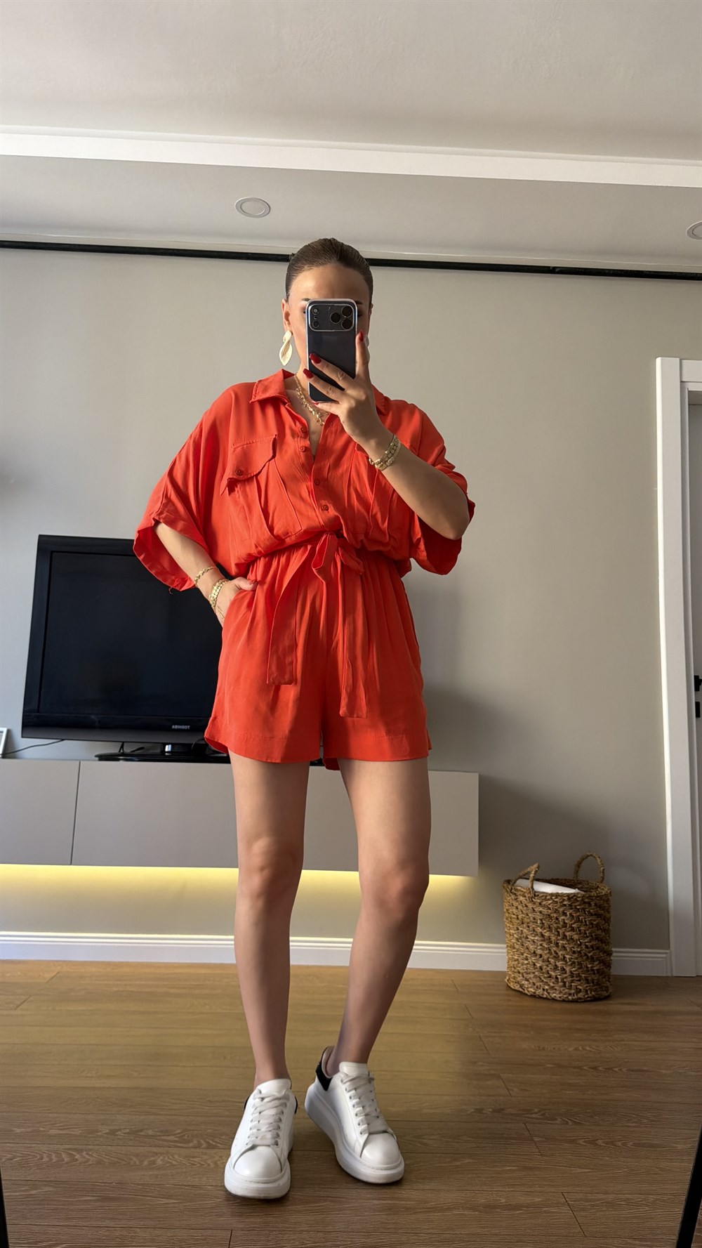 Kırmızı Bel Kuşaklı Tensel Tulum