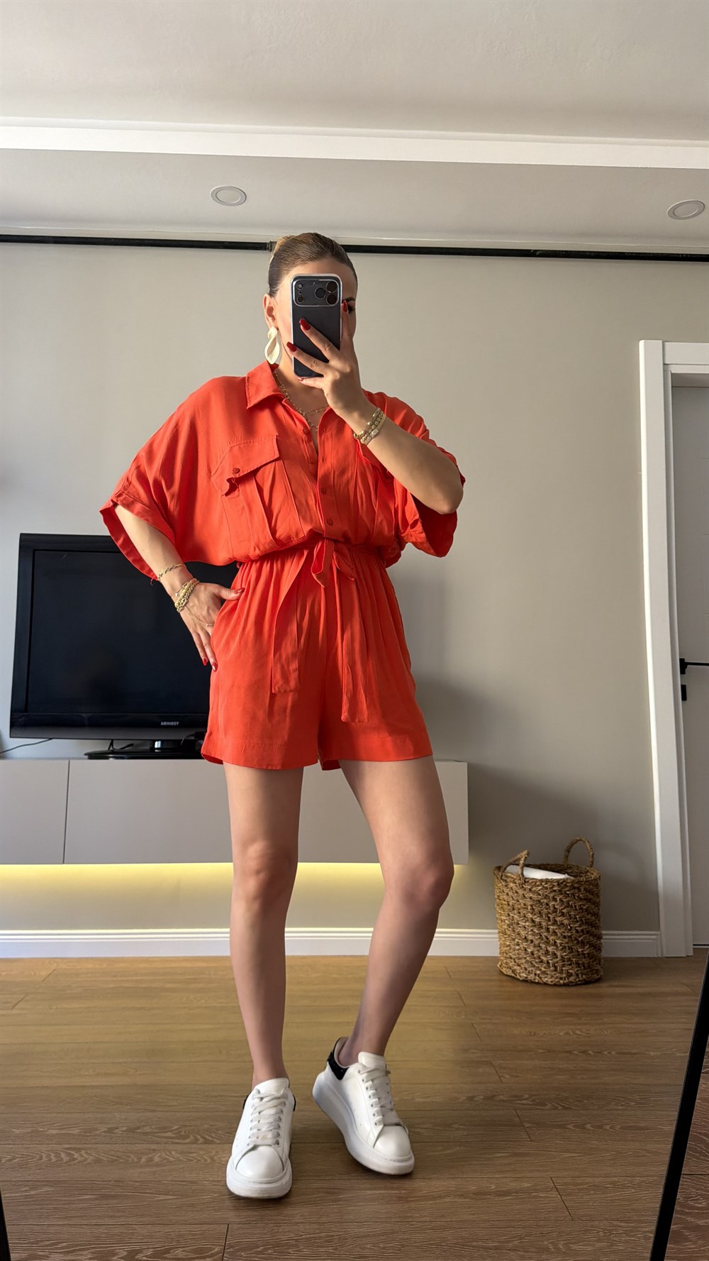 Kırmızı Bel Kuşaklı Tensel Tulum