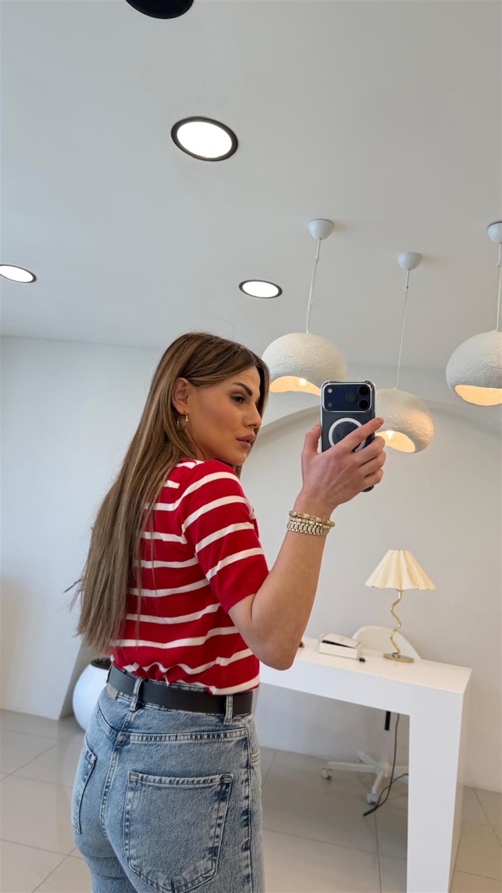 KIRMIZI ÇİZGİLİ PAMUK BASİC TRİKO