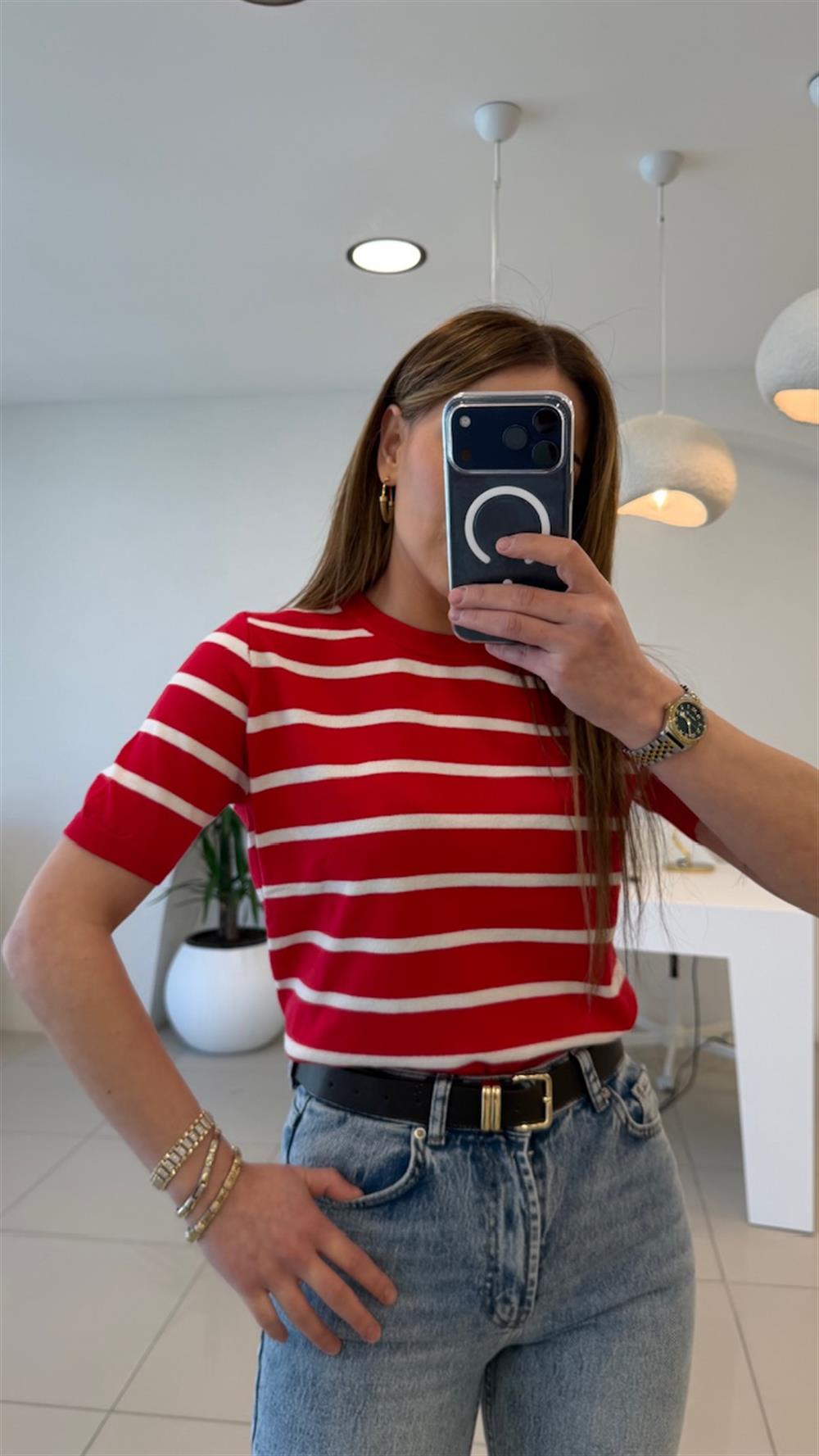 KIRMIZI ÇİZGİLİ PAMUK BASİC TRİKO