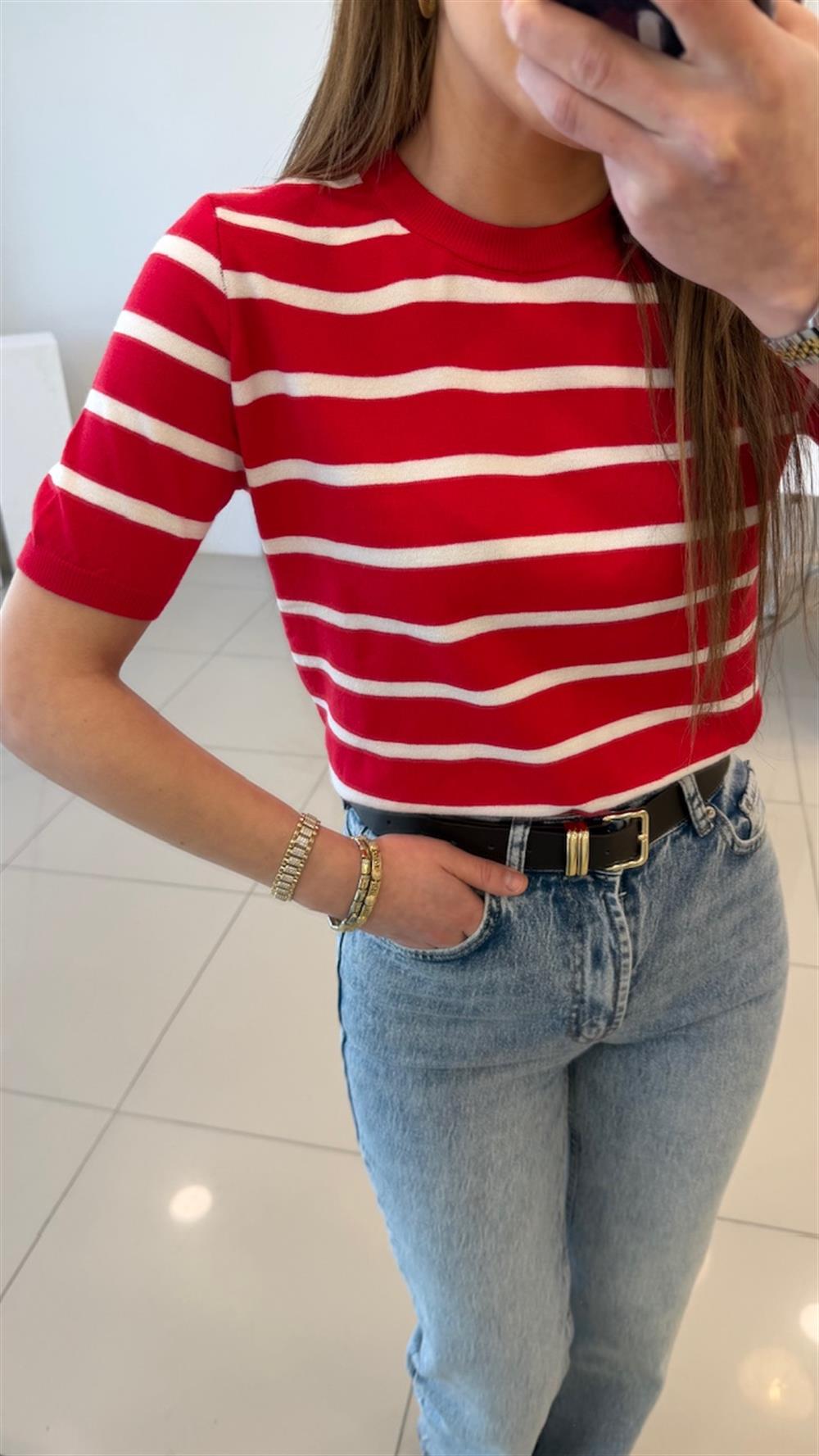KIRMIZI ÇİZGİLİ PAMUK BASİC TRİKO