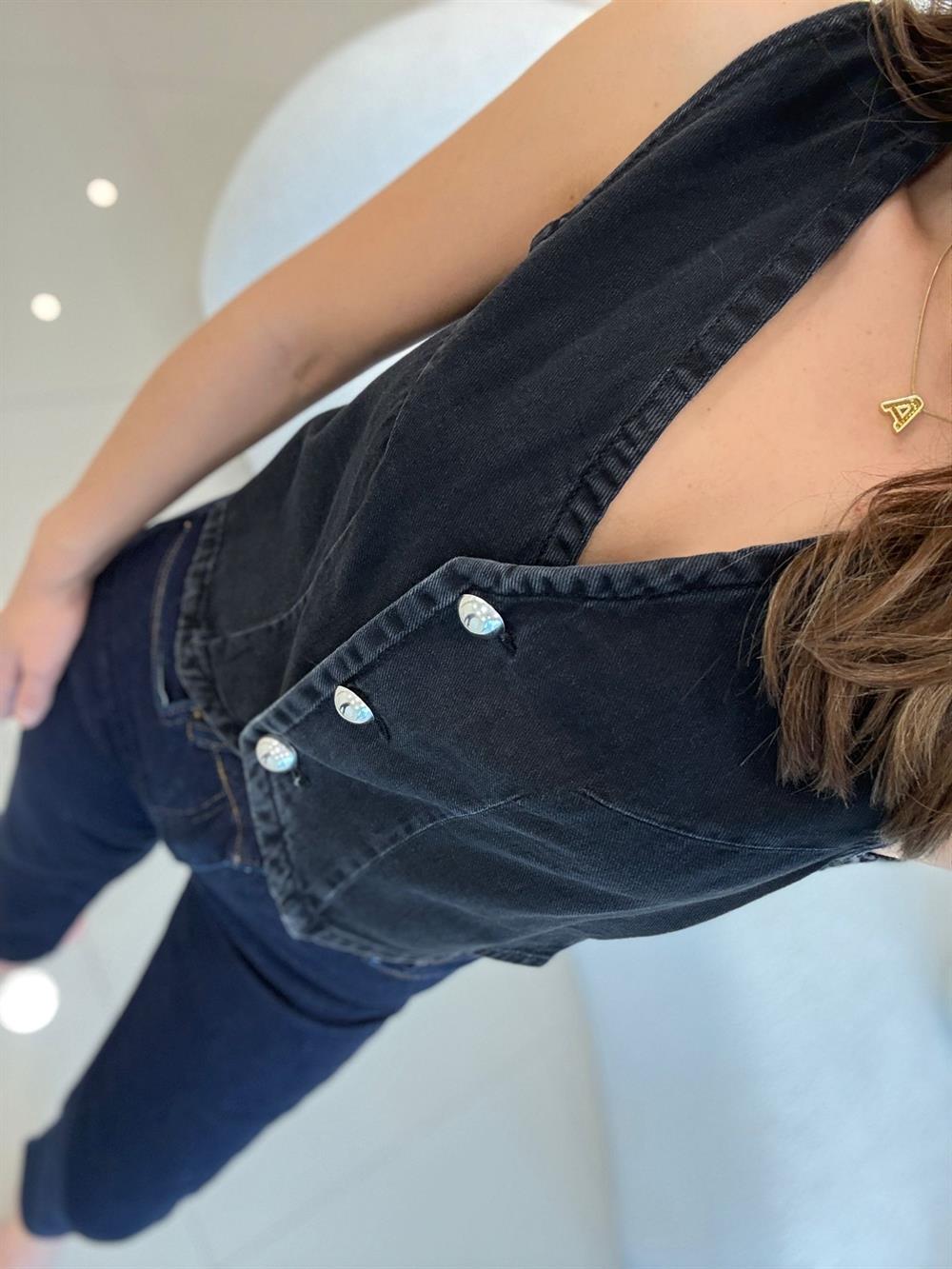 KISA DENİM YELEK ANTRASİT