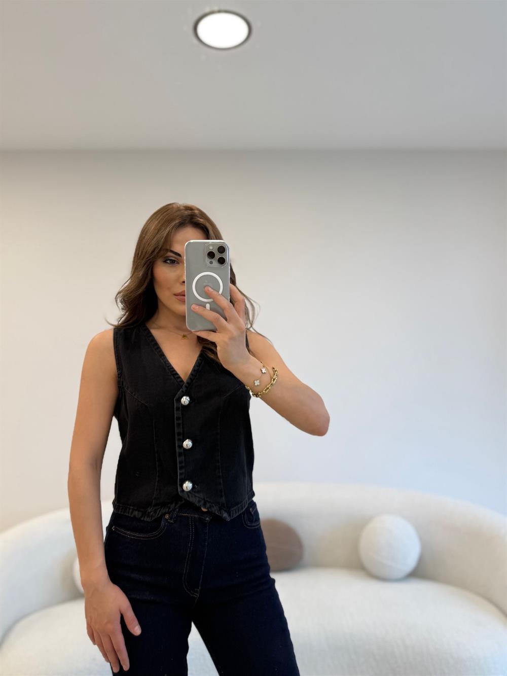 KISA DENİM YELEK ANTRASİT