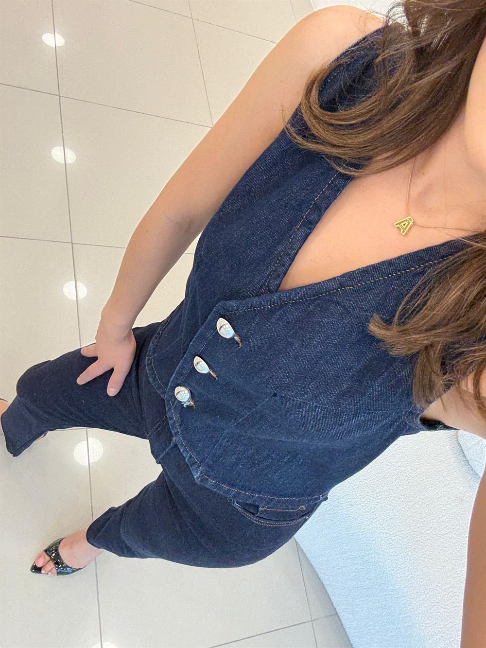 KISA DENİM YELEK LACİVERT