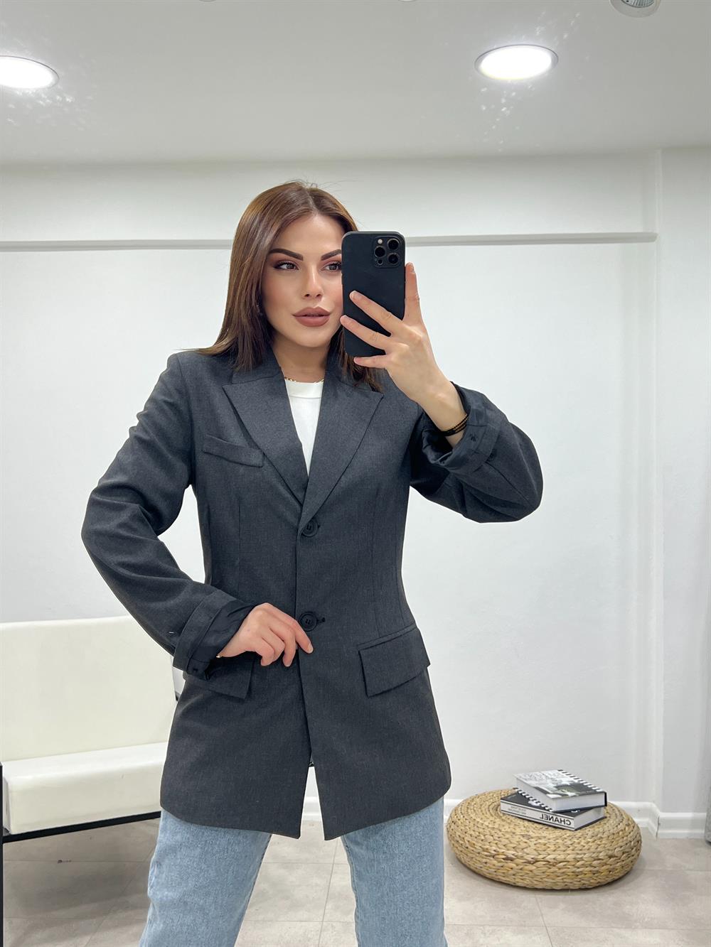 Klasi̇k Pensli̇ Blazer Ceket Antrasi̇t