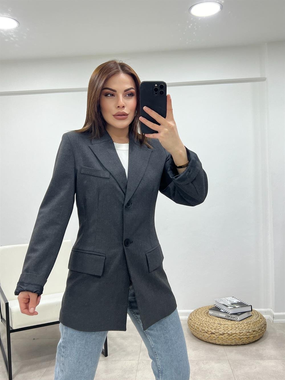 Klasi̇k Pensli̇ Blazer Ceket Antrasi̇t