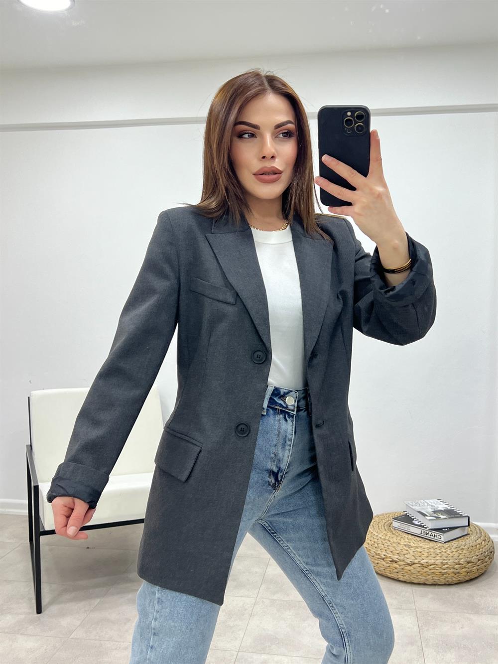 Klasi̇k Pensli̇ Blazer Ceket Antrasi̇t