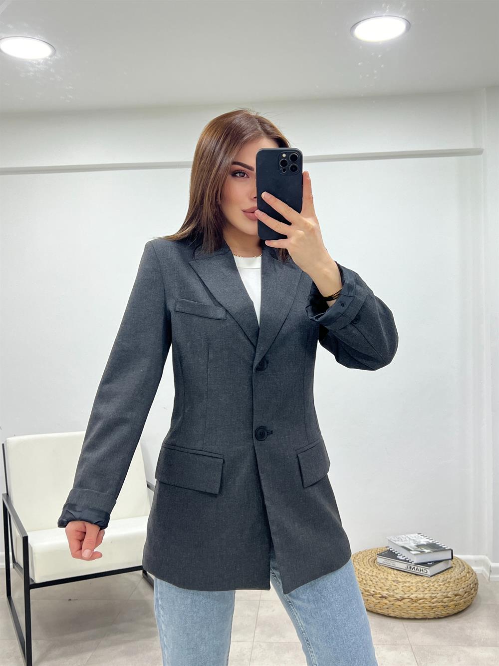 Klasi̇k Pensli̇ Blazer Ceket Antrasi̇t