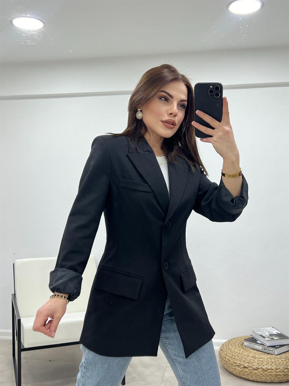Klasi̇k Pensli̇ Blazer Ceket Si̇yah