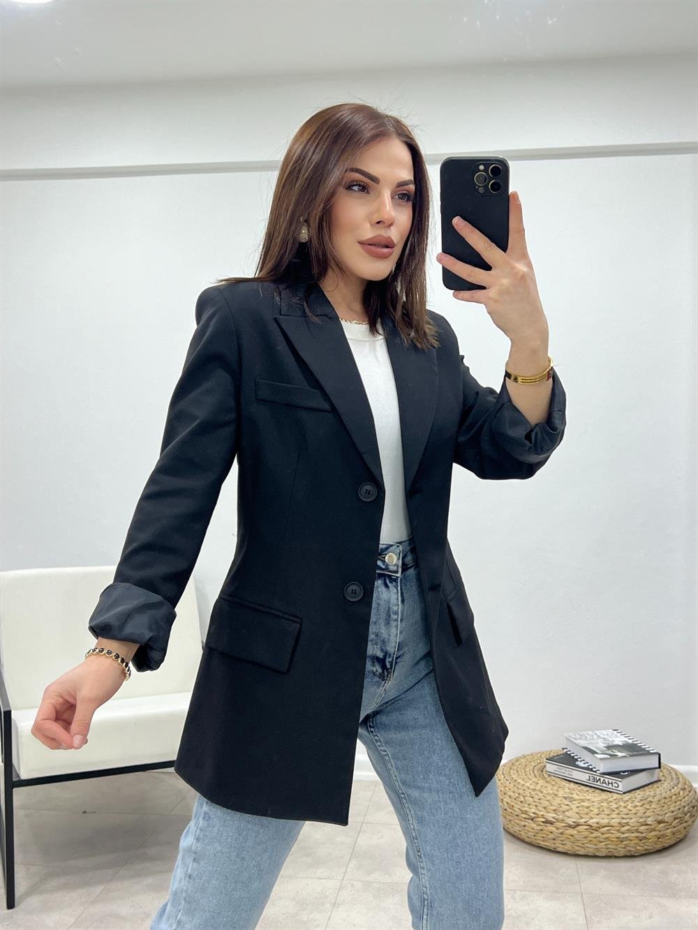 Klasi̇k Pensli̇ Blazer Ceket Si̇yah
