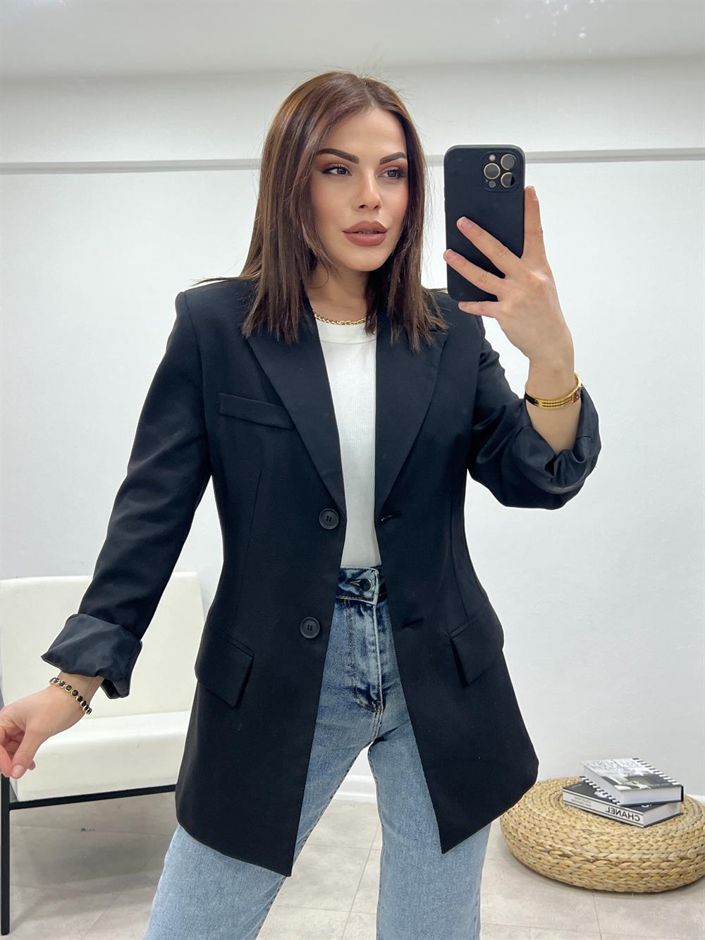 Klasi̇k Pensli̇ Blazer Ceket Si̇yah