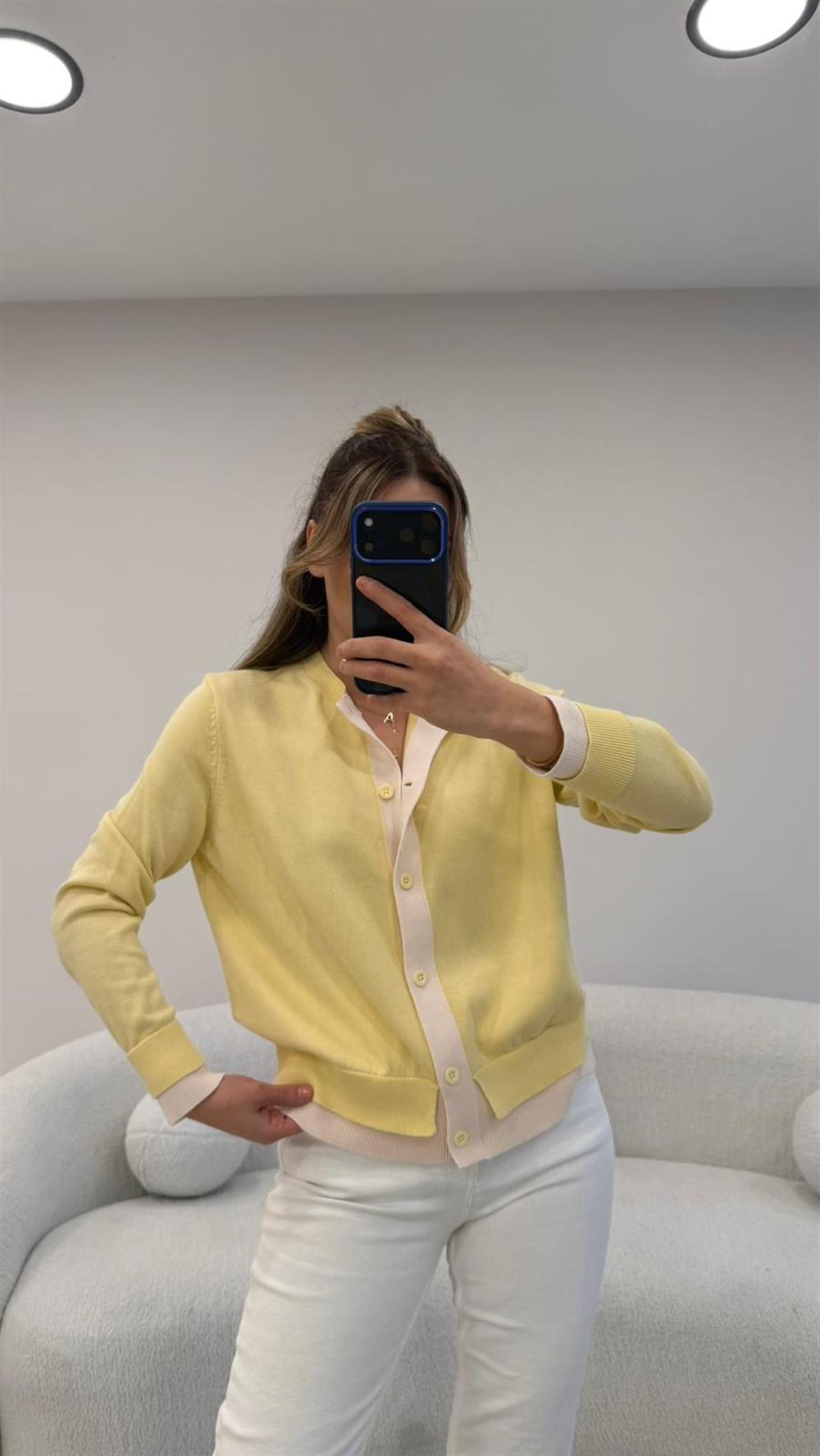 KOL VE ÖNÜ ŞERİTLİ HIRKA SARI