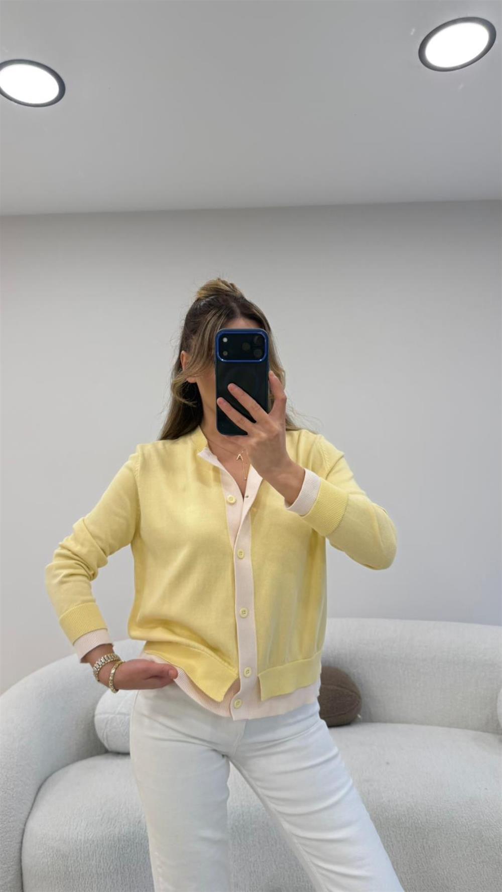 KOL VE ÖNÜ ŞERİTLİ HIRKA SARI