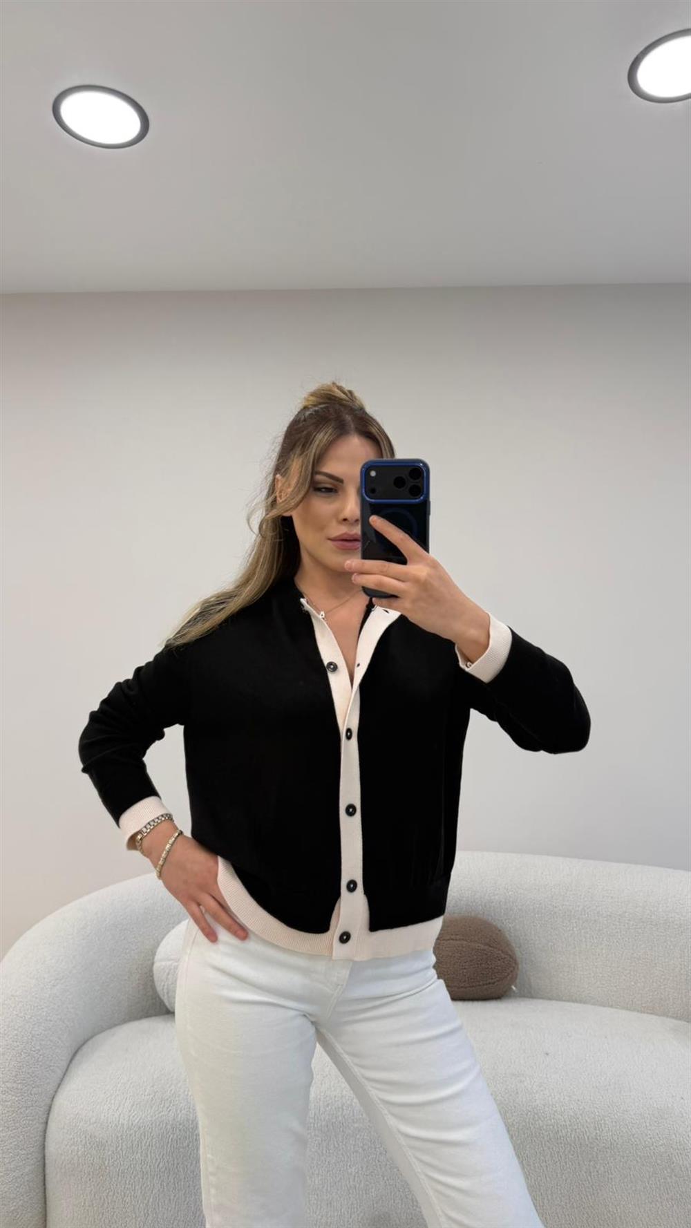 KOL VE ÖNÜ ŞERİTLİ HIRKA SİYAH