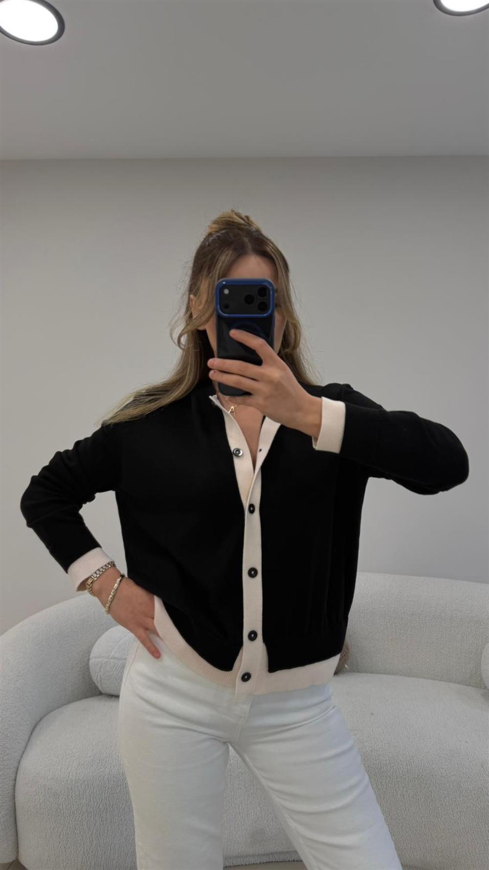 KOL VE ÖNÜ ŞERİTLİ HIRKA SİYAH