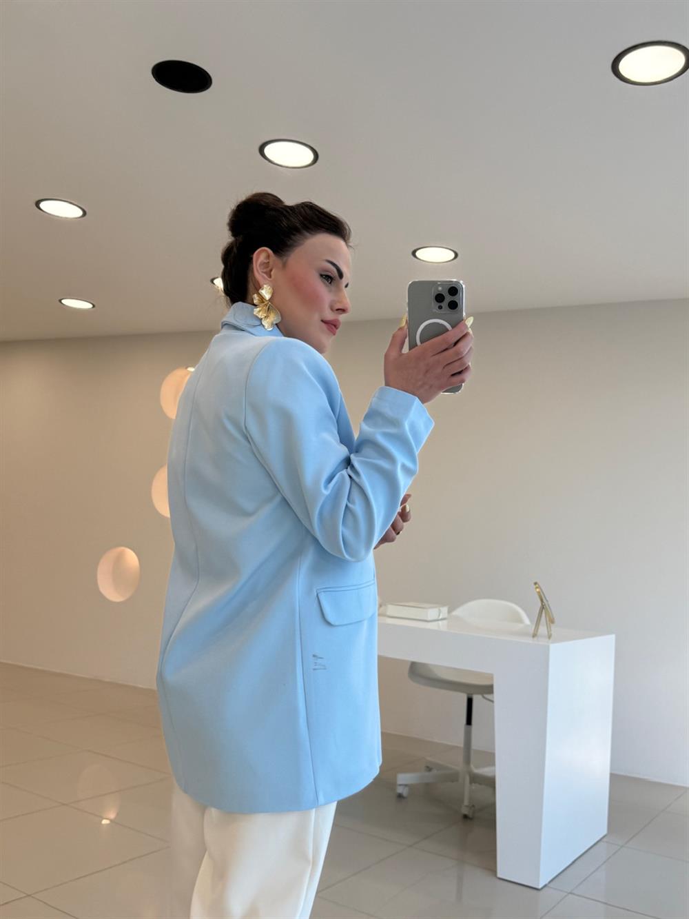 KOLLARI BÜZGÜLÜ BLAZER CEKET MAVİ