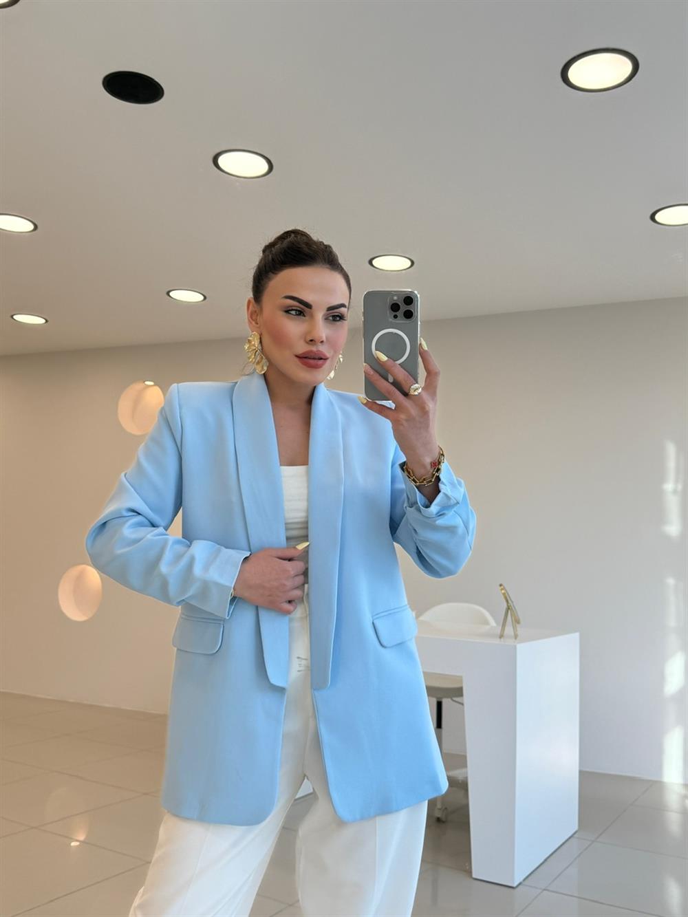 KOLLARI BÜZGÜLÜ BLAZER CEKET MAVİ