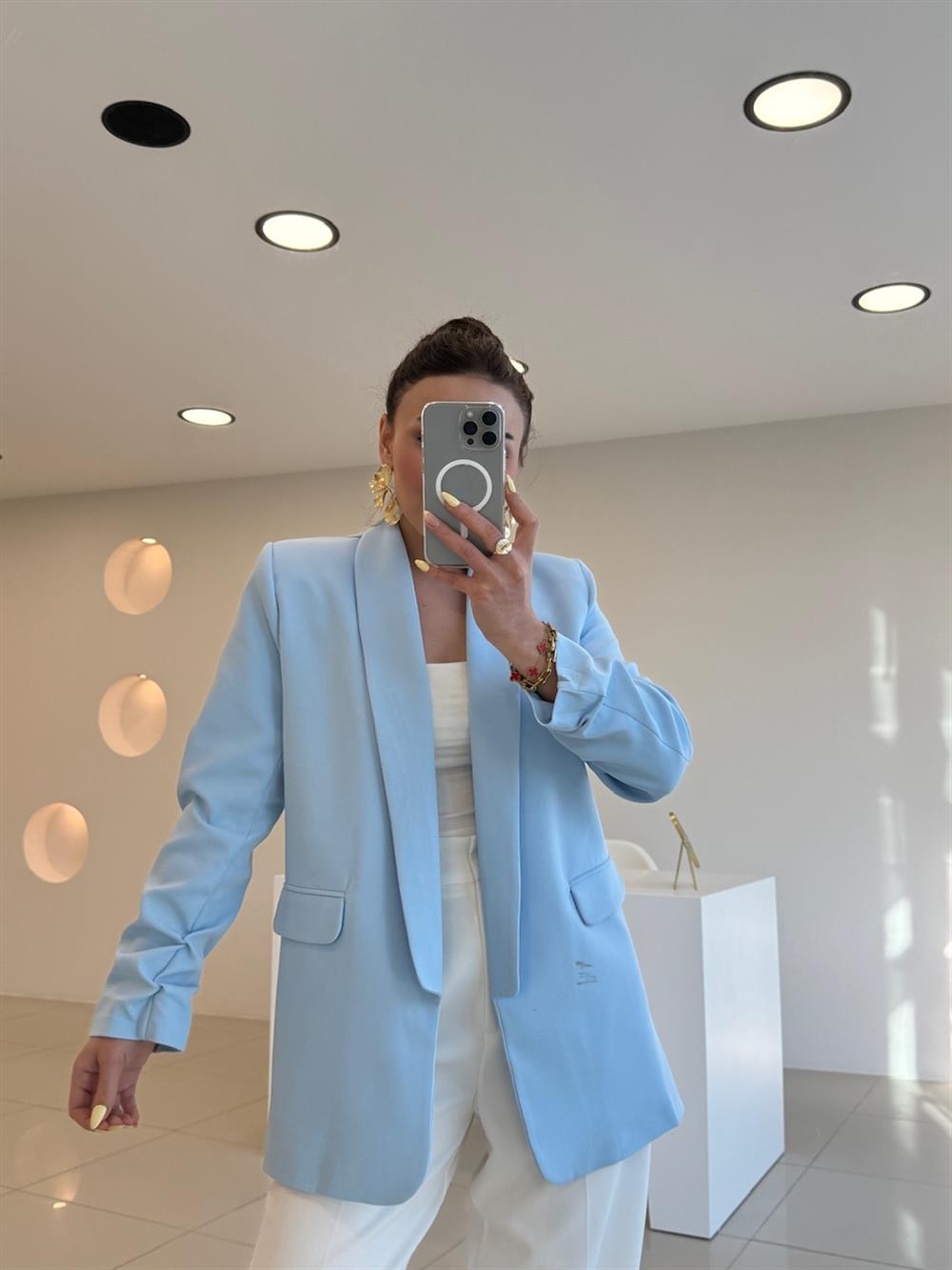 KOLLARI BÜZGÜLÜ BLAZER CEKET MAVİ