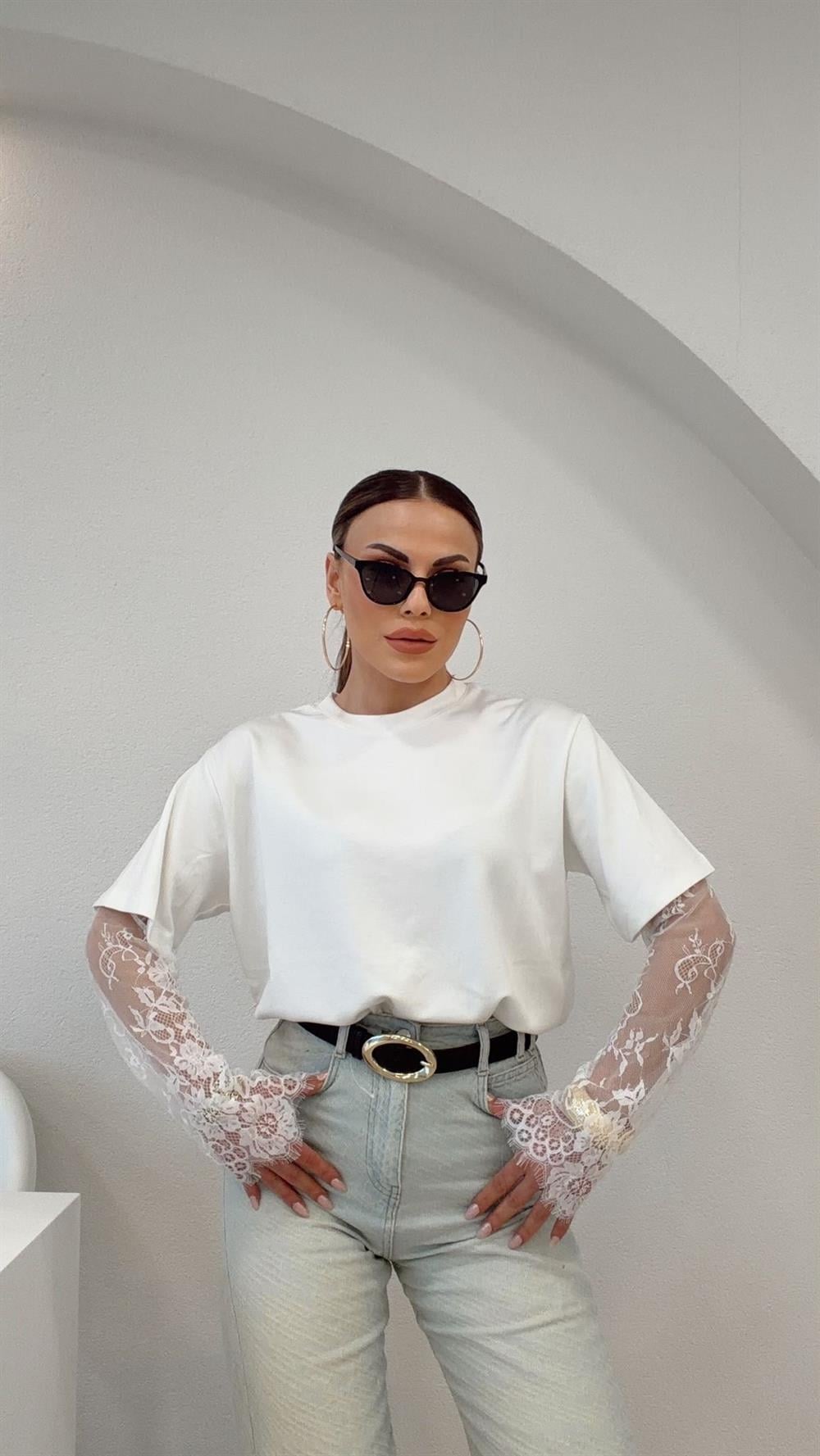 KOLLARI DANTELLİ MODAL BLUZ BEYAZ  