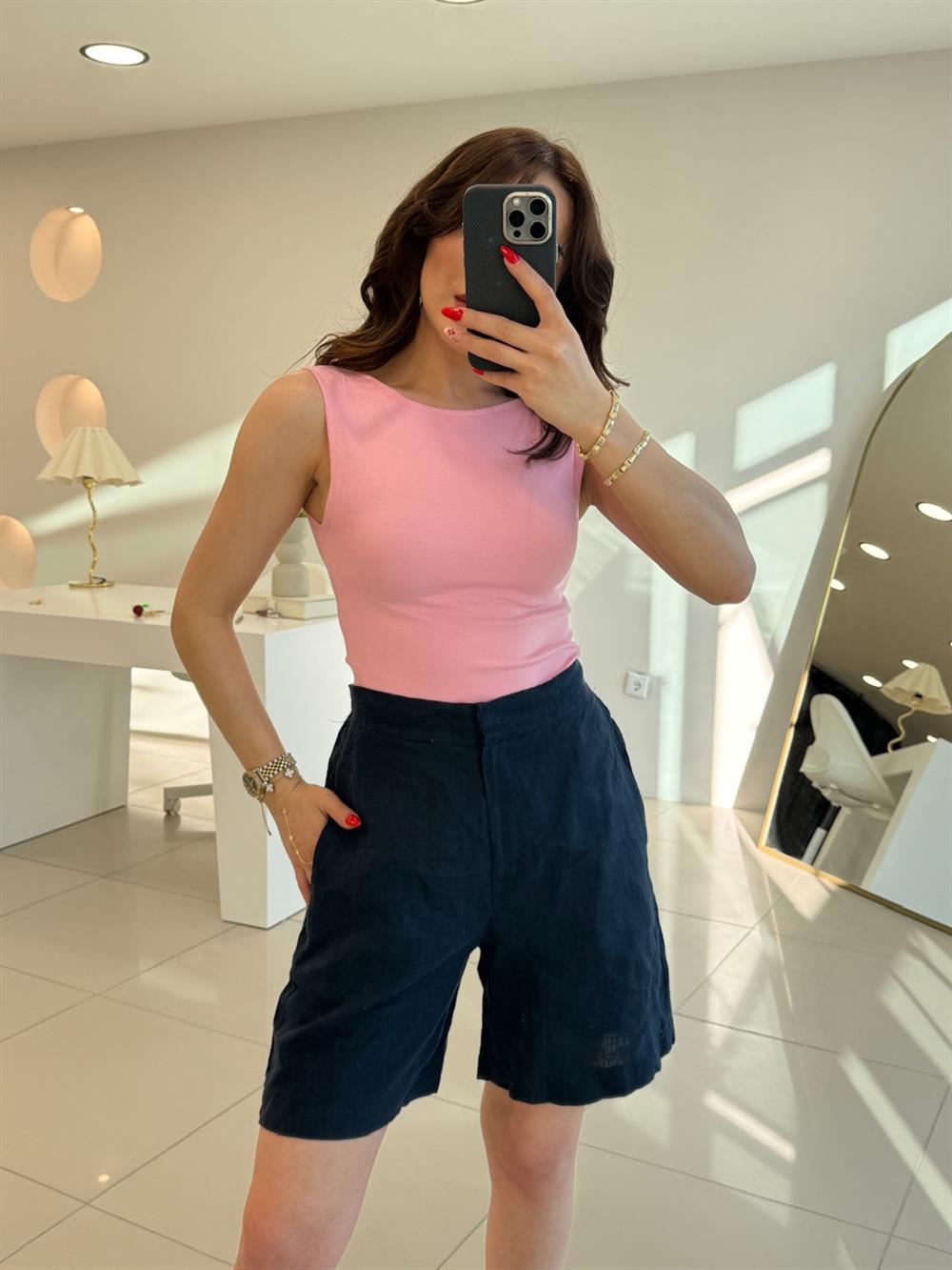 KOLSUZ BİSİKLET YAKA ATLET PEMBE