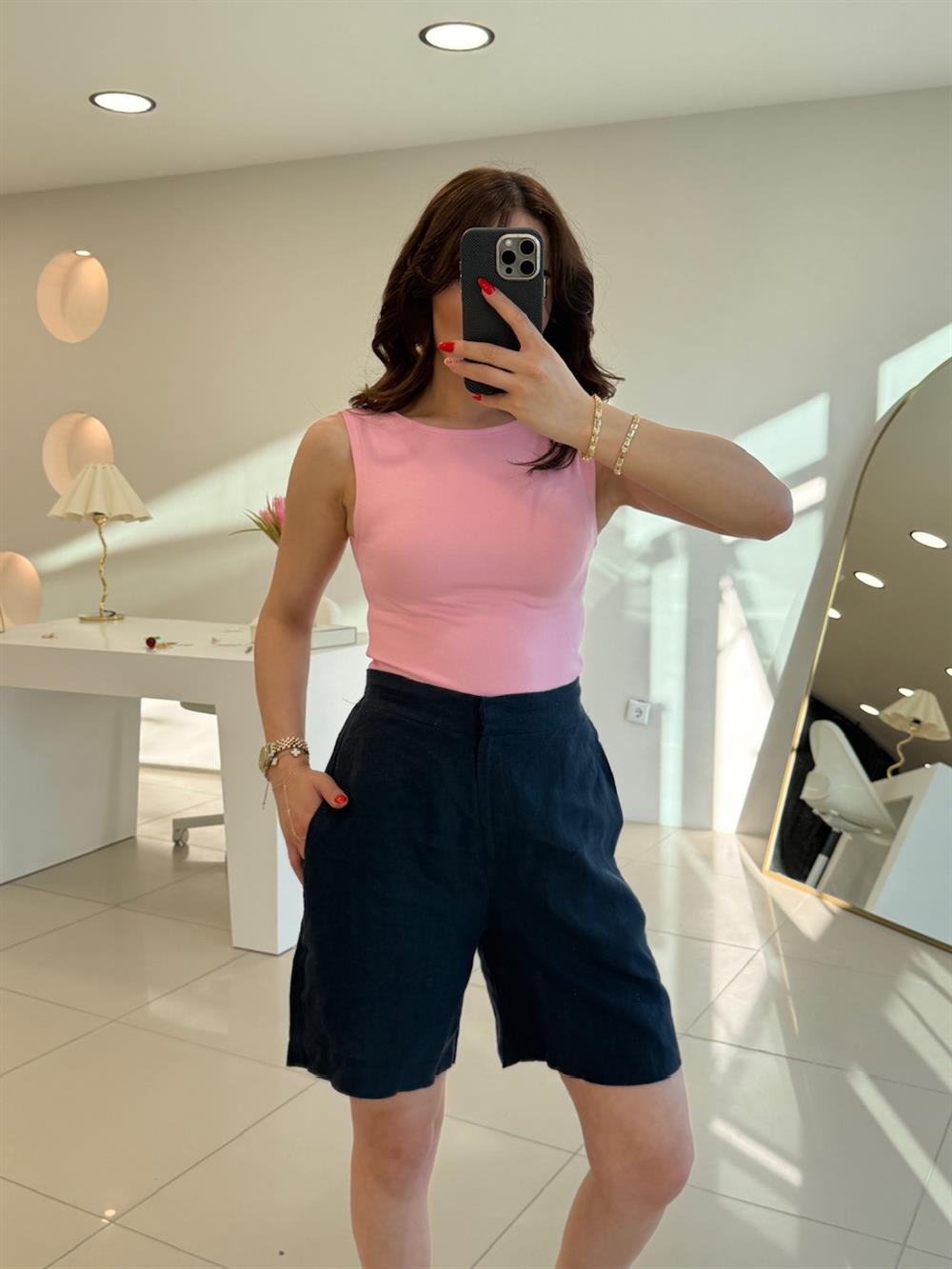 KOLSUZ BİSİKLET YAKA ATLET PEMBE