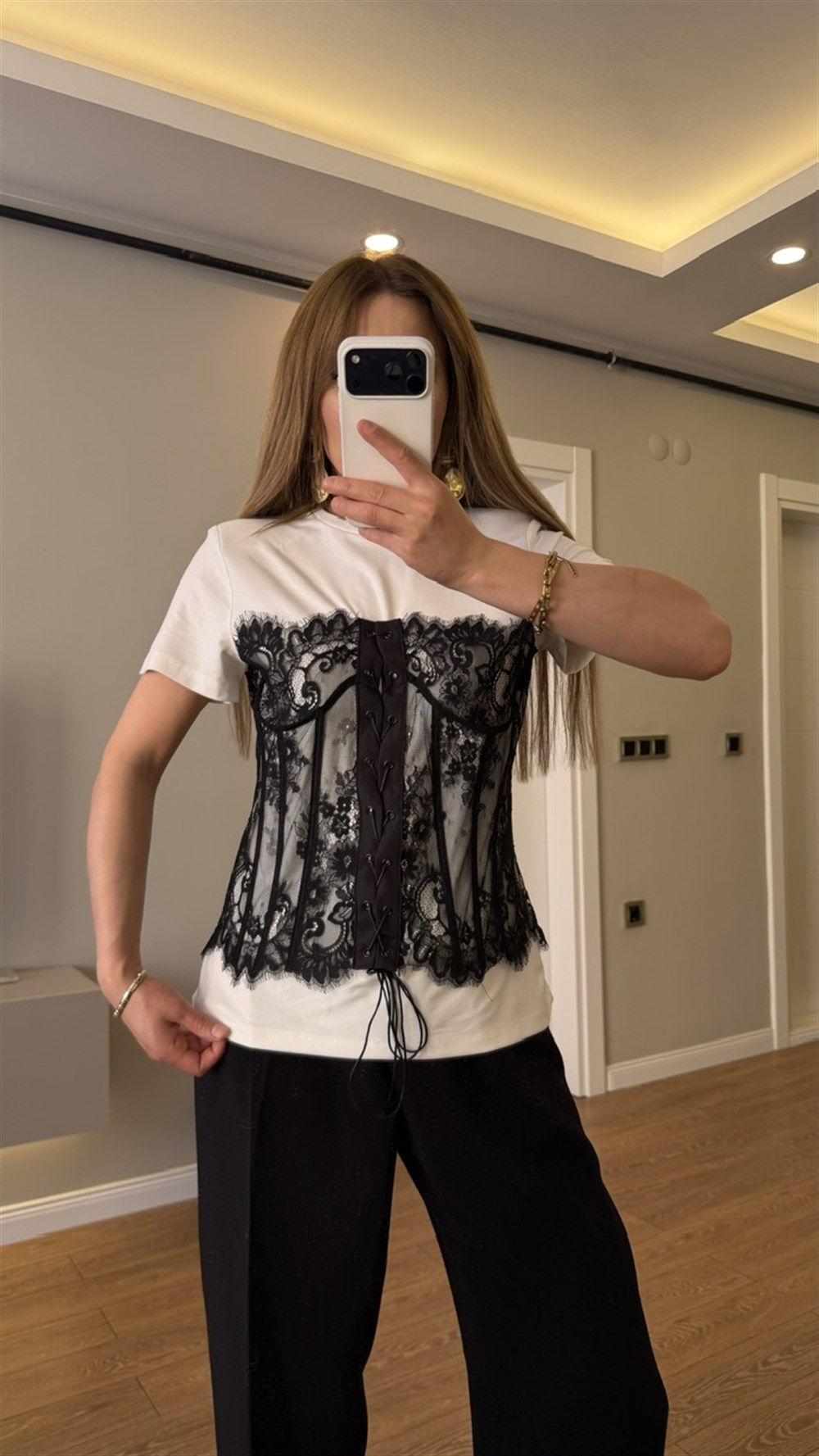 KORSE DETAYLI MODAL TSHIRT