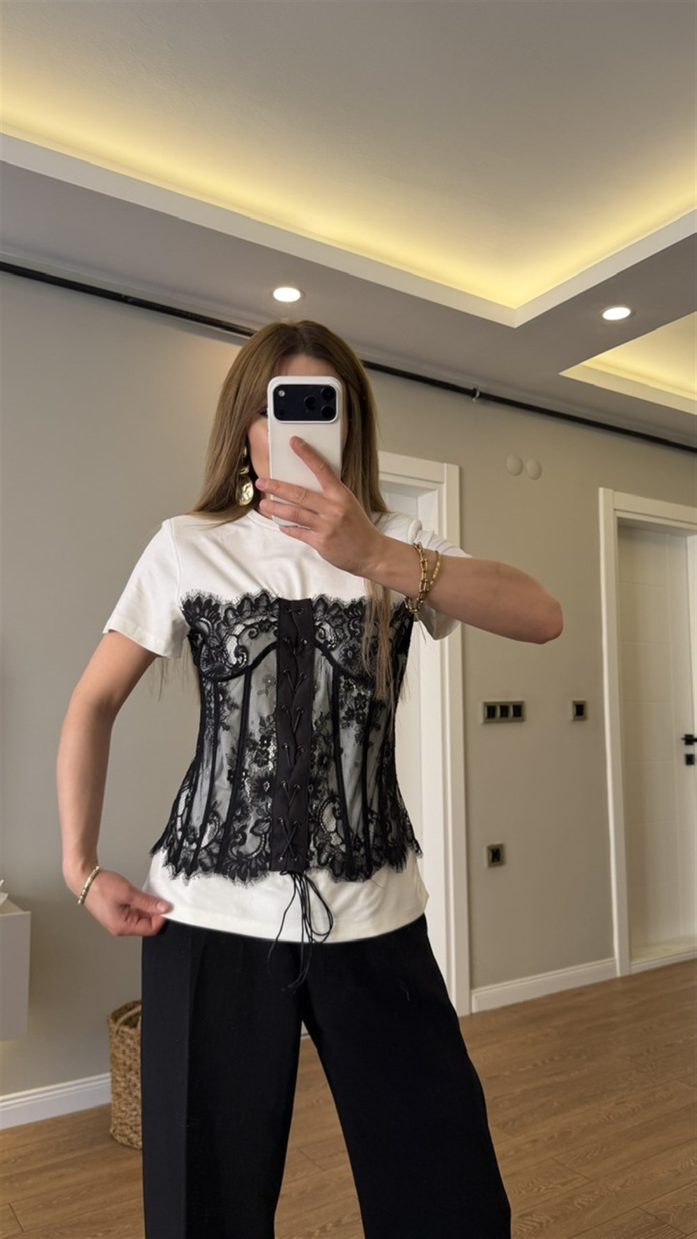 KORSE DETAYLI MODAL TSHIRT