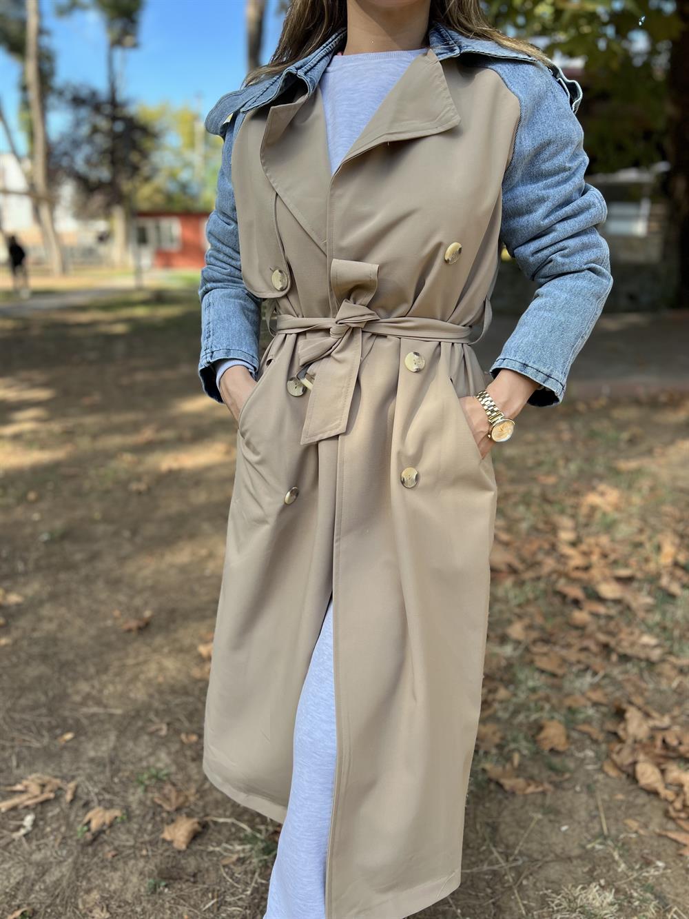 Kot Detayli Camel Trençkot