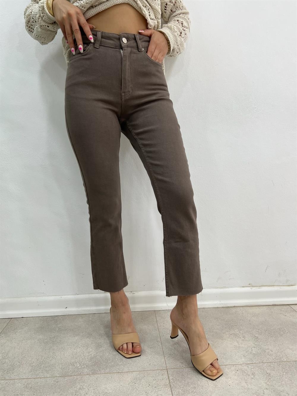 Toprak Rengi̇ Likralı Mom Jean