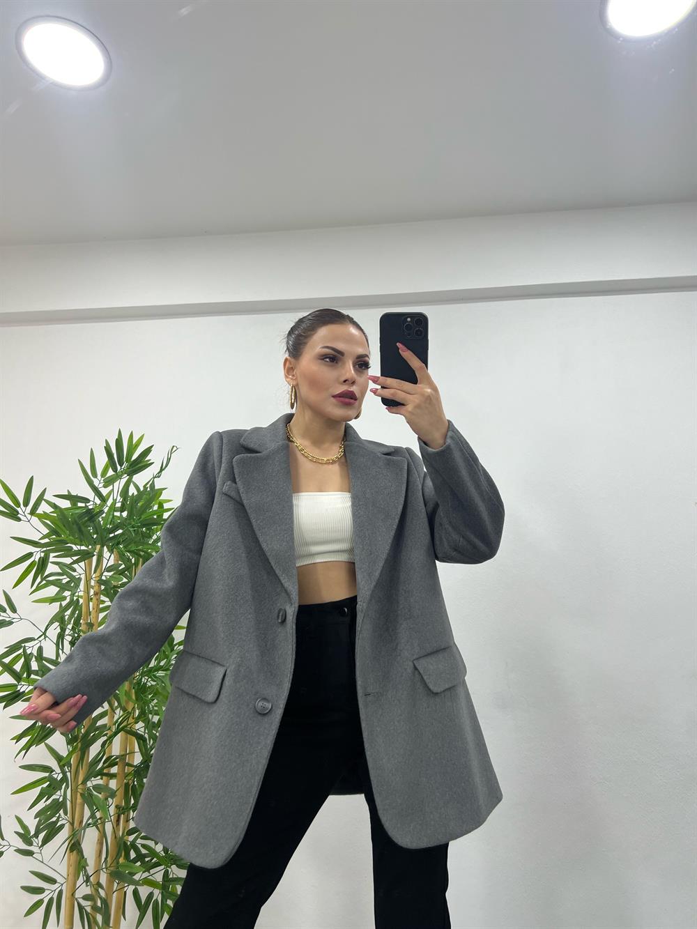 Koyu Gri̇ Özel Doku Bleazer Ceket