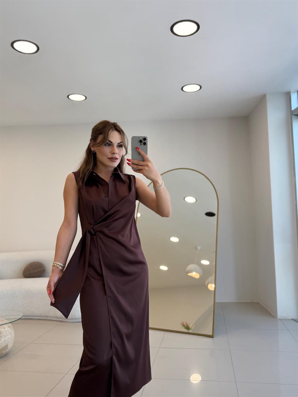 KRUVAZE YAKA CEKET ELBİSE KAHVE