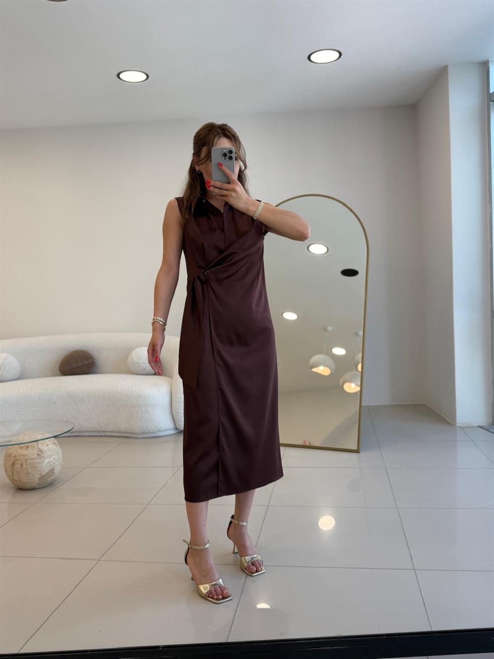 KRUVAZE YAKA CEKET ELBİSE KAHVE