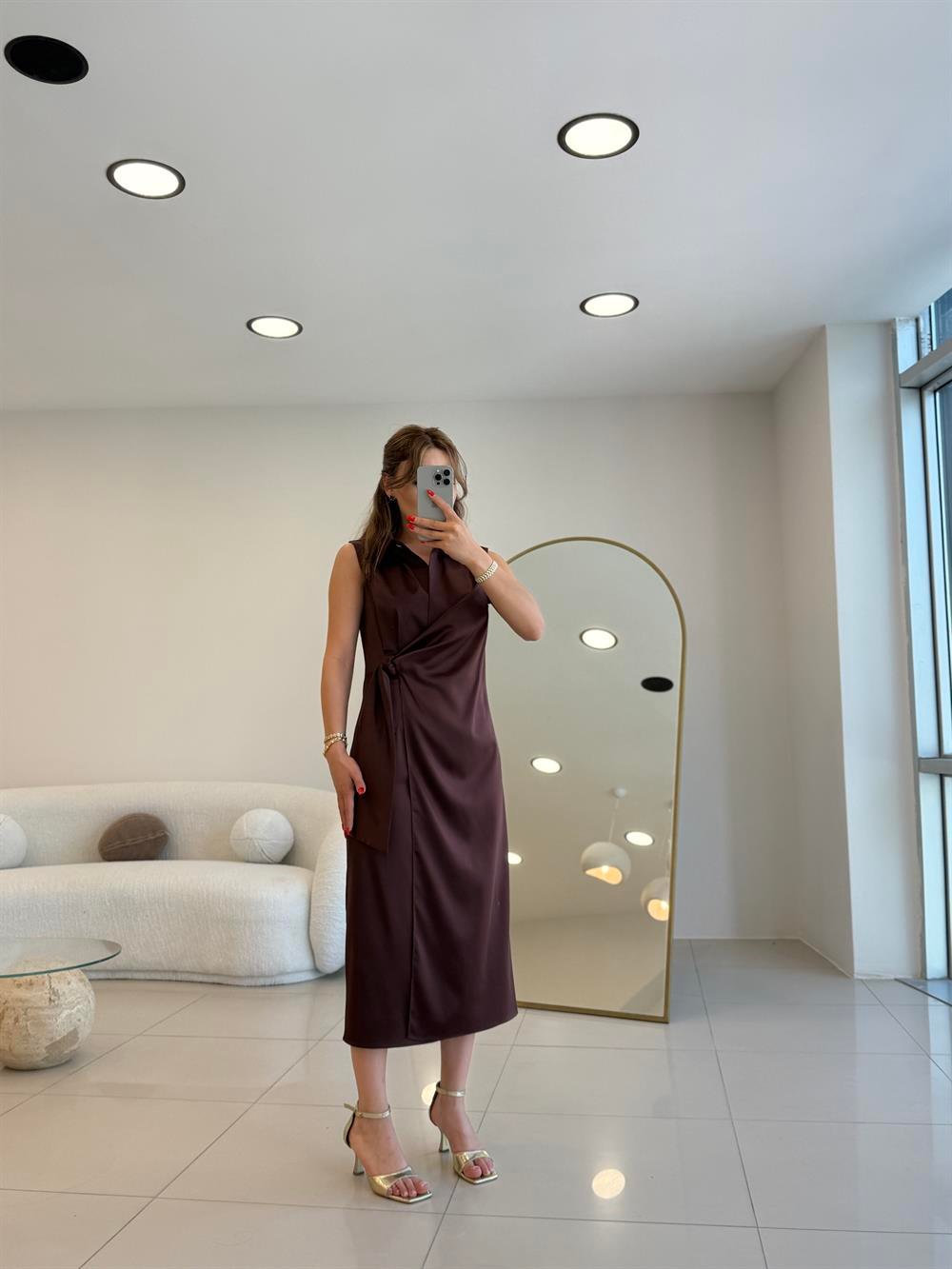 KRUVAZE YAKA CEKET ELBİSE KAHVE