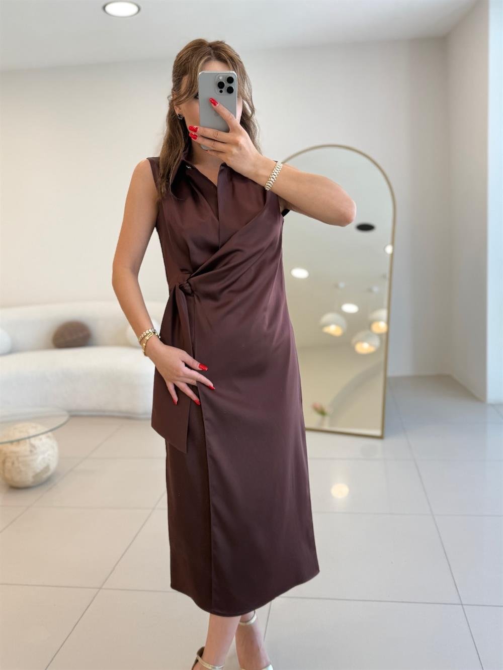 KRUVAZE YAKA CEKET ELBİSE KAHVE