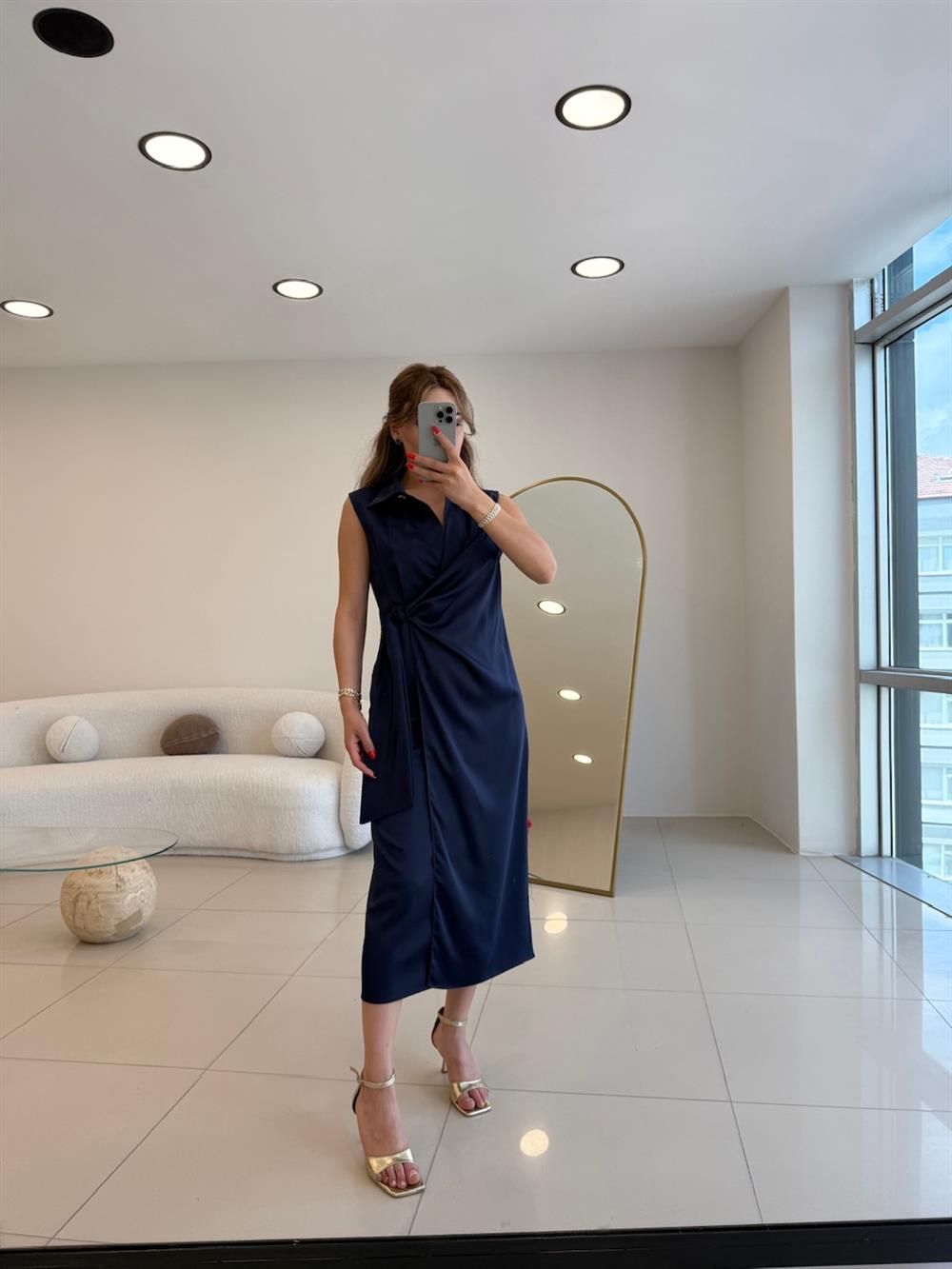 KRUVAZE YAKA CEKET ELBİSE LACİVERT