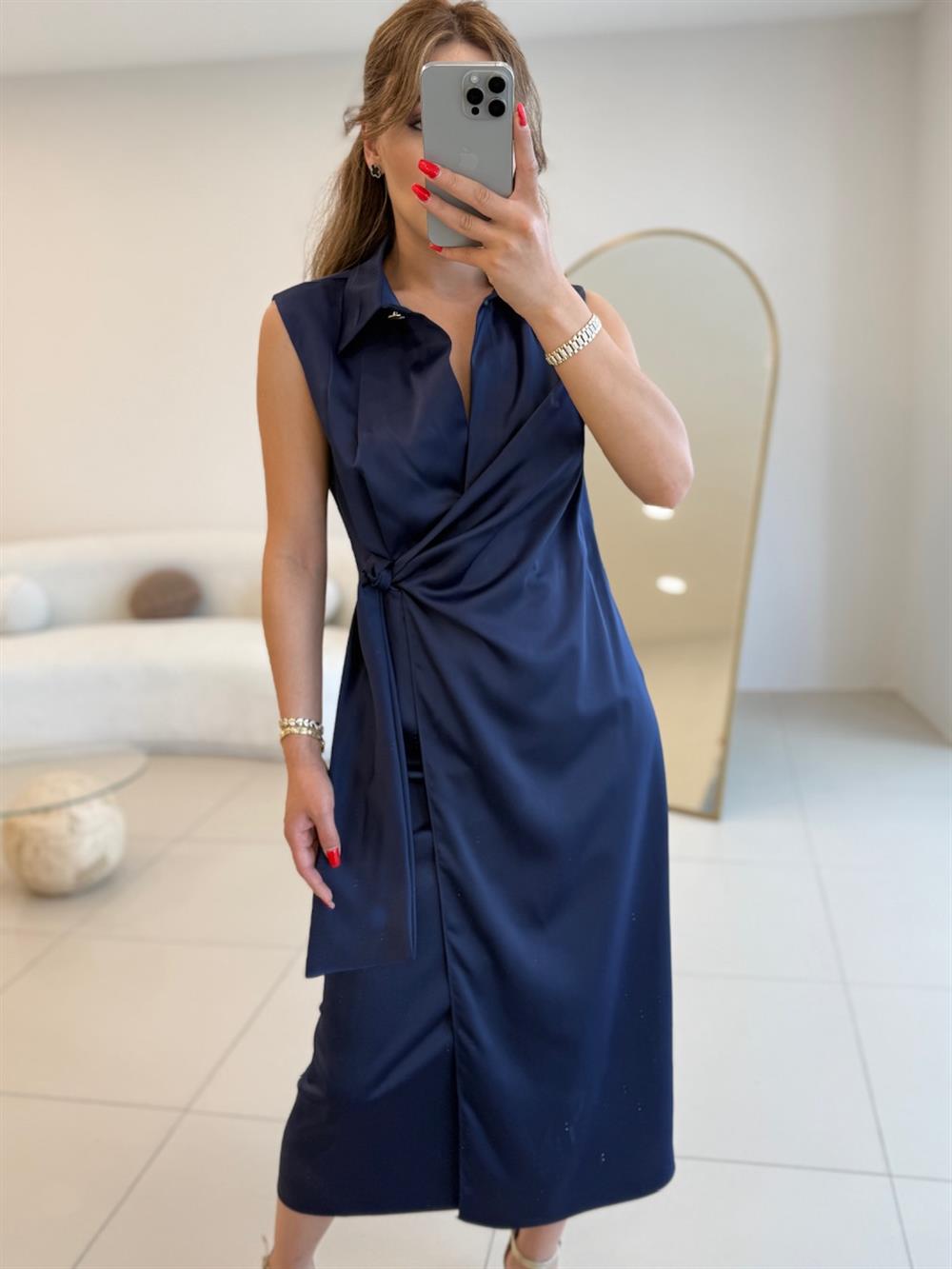 KRUVAZE YAKA CEKET ELBİSE LACİVERT