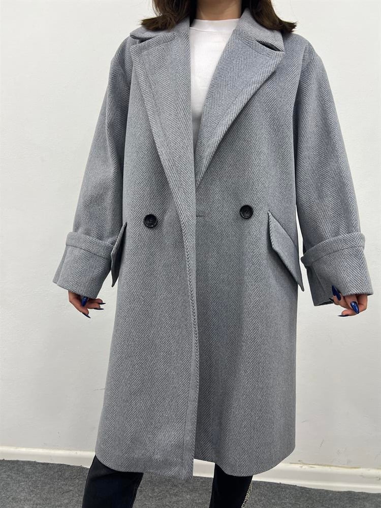 Kruvaze Yaka Gri̇ Kaban