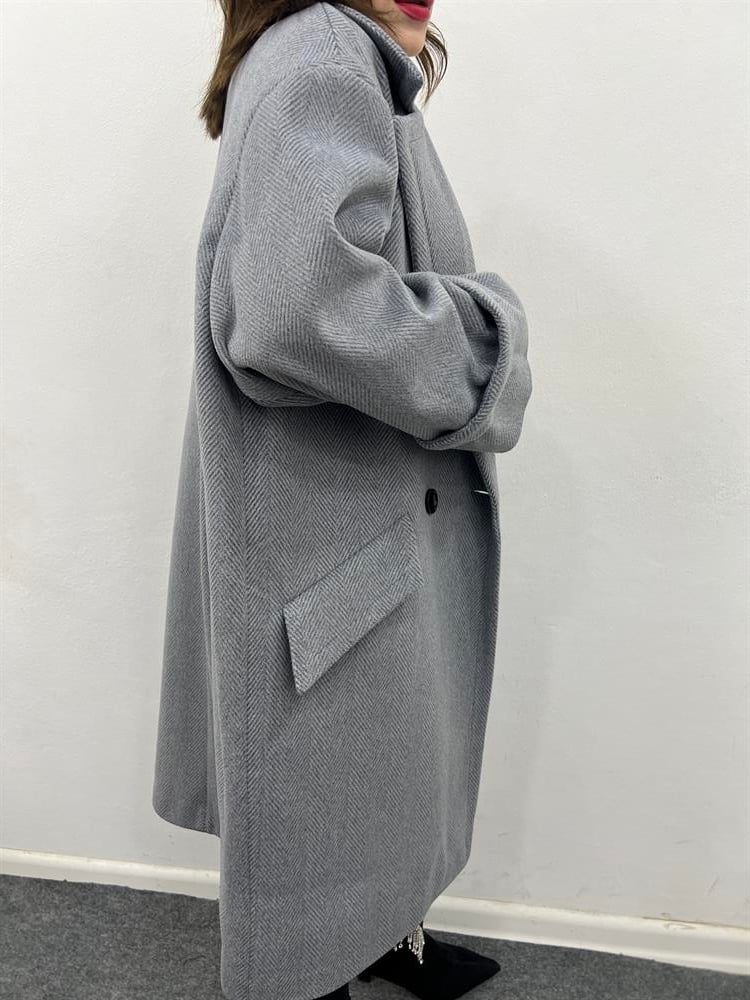 Kruvaze Yaka Gri̇ Kaban