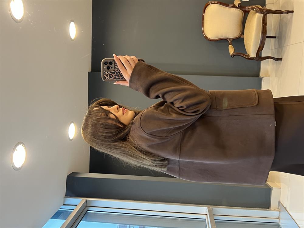 Kruvaze Yaka Kahve Süet Ceket