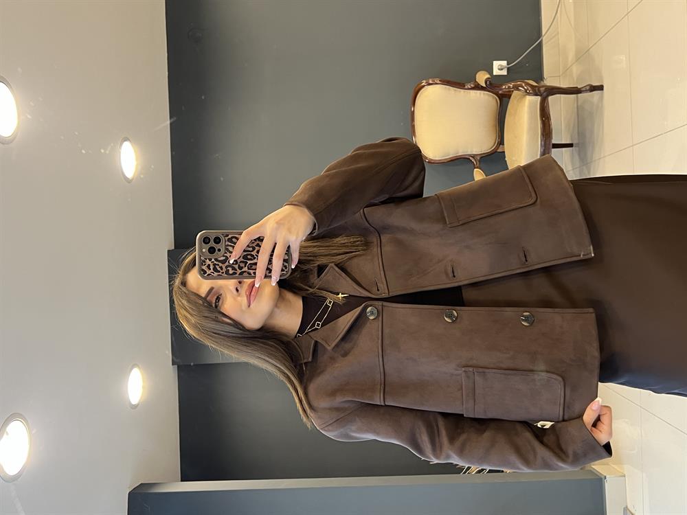 Kruvaze Yaka Kahve Süet Ceket