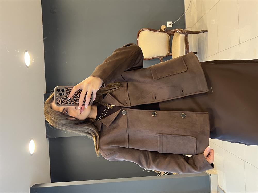 Kruvaze Yaka Kahve Süet Ceket