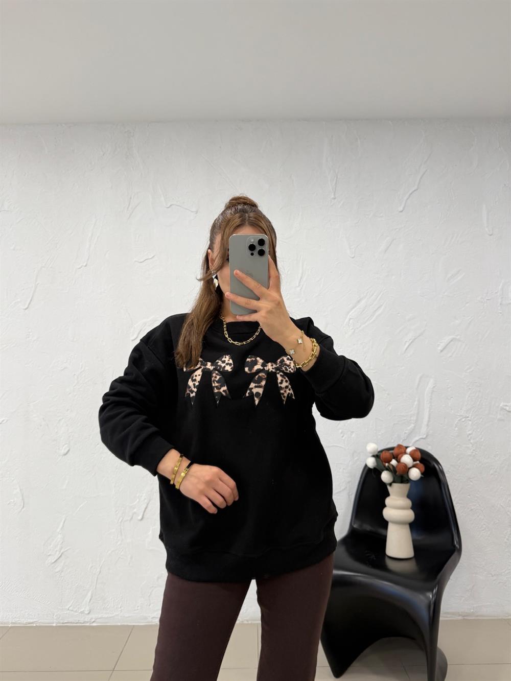 KURDELA DETAYLI SWEATSHIRT SİYAH